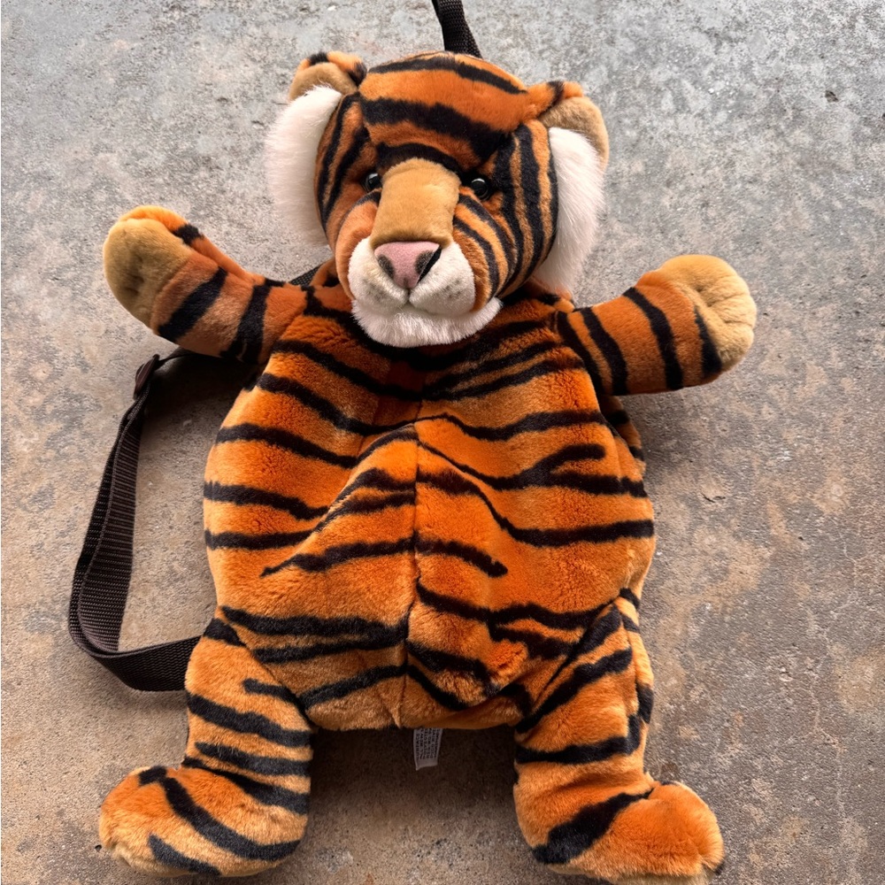 Vintage Aurora Plush Tiger Kids Backpack – Orange Striped Soft Animal Bag